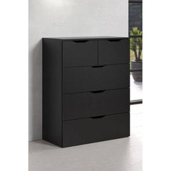 Commode BASIX - 5 tiroirs - Noir Mat - L80 x P40 x H101 cm TRENDTEAM