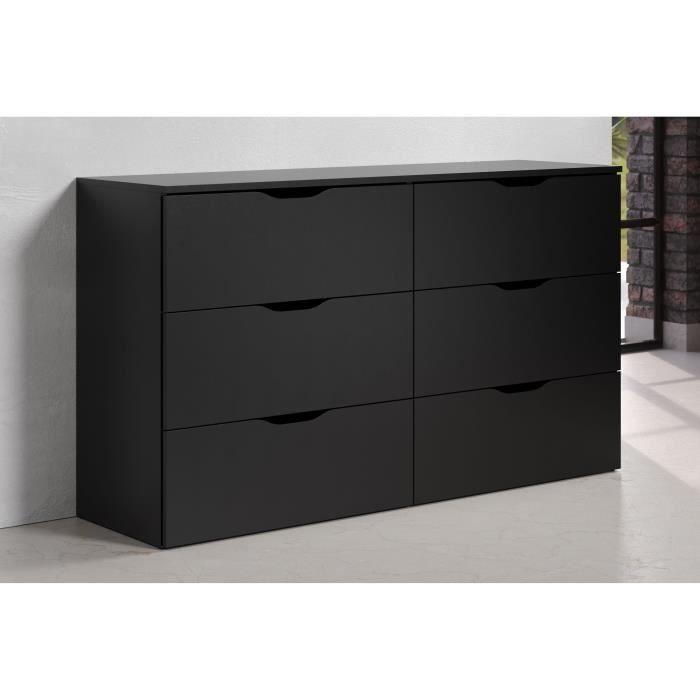 Commode BASIX - 6 tiroirs - Noir mat - L 139 x P 40 x H 80 cm TRELLEBORG