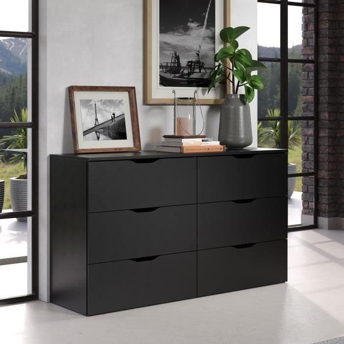 Commode BASIX - 6 tiroirs - Noir mat - L 139 x P 40 x H 80 cm TRELLEBORG