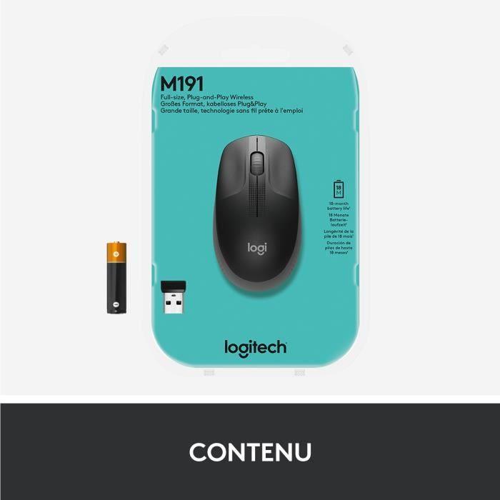 Souris sans fil - Logitech - M190 ergonomique - Gris LOGITECH