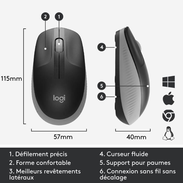 Souris sans fil - Logitech - M190 ergonomique - Gris LOGITECH