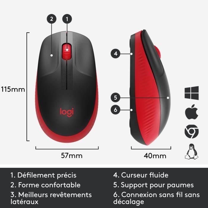 Souris sans fil - Logitech - M190 - ergonomique - Rouge LOGITECH