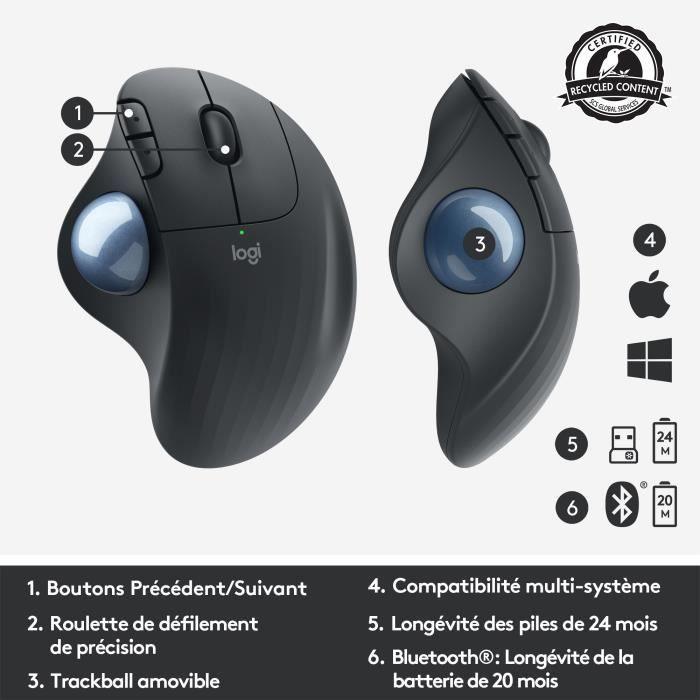 Souris Ergonomique - Sans fil - LOGITECH - ERGO M575 - Trackball - Graphite LOGITECH