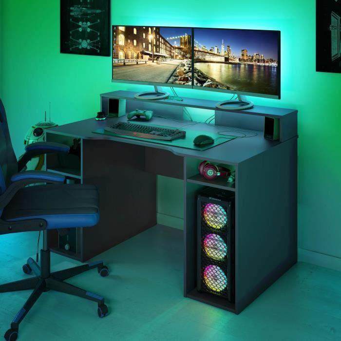 Table de bureau gamer OZONE - Décor Noir - 136 x 67 x 88 cm - Avec étagere supérieure pour écran AUCUNE