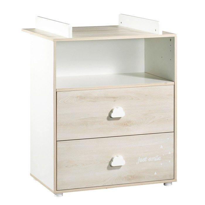 Commode a langer - Babyprice - Smile - Hetre - 2 tiroirs - 1 niche - En bois SAUTHON