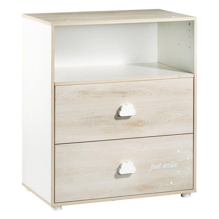 Commode a langer - Babyprice - Smile - Hetre - 2 tiroirs - 1 niche - En bois SAUTHON