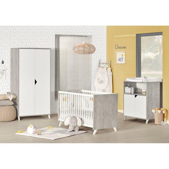 Armoire bébé Scandi Gris - Bois - Blanche - 2 portes - Babyprice BABY PRICE