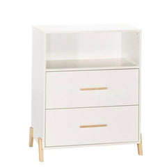 Commode a langer - Babyprice - Joy Naturel - 2 tiroirs - 1 niche - Blanc - Sur pieds en bois naturel BABY PRICE