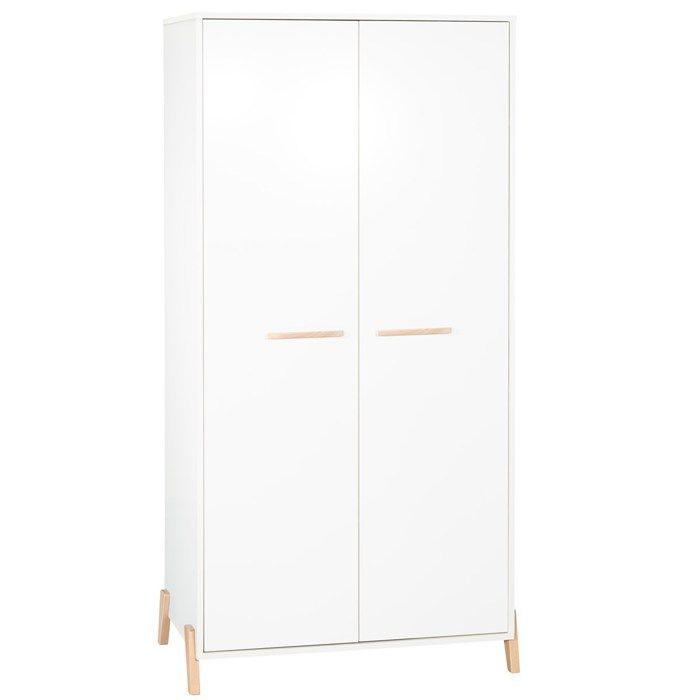 Armoire bébé Joy Naturel - Blanche - Sur pieds en bois naturel - 2 portes - Babyprice BABY PRICE