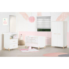 Armoire bébé Joy Naturel - Blanche - Sur pieds en bois naturel - 2 portes - Babyprice BABY PRICE