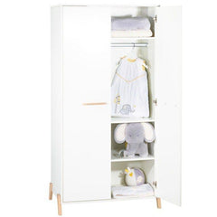 Armoire bébé Joy Naturel - Blanche - Sur pieds en bois naturel - 2 portes - Babyprice BABY PRICE