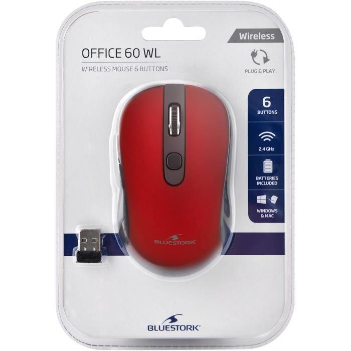 Souris Sans Fil - 2,4 GHz -  bouttons - Rouge BLUESTORK