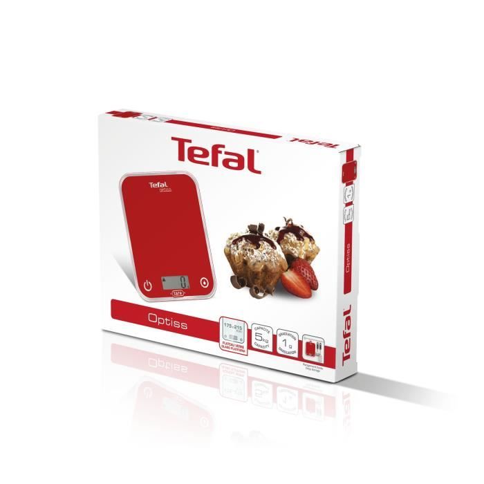 Balance de cuisine électronique TEFAL Optiss Framboise - Portée 5kg - Précision 1g - 4 capteurs - Paloma Tech