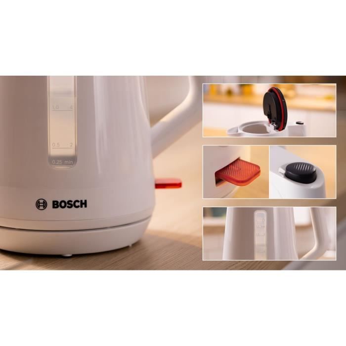 Bouilloire - BOSCH -  TWK1M121 MyMoment - Blanche - capacité 1,7L - base 360° - rangement du cordon -3 sécurités automatiques - Paloma Tech