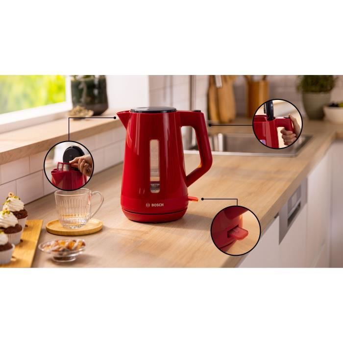 Bouilloire - BOSCH - TWK1M124 MyMoment - Rouge - capacité 1,7L - base 360° - filtre anti-calcaire - Paloma Tech