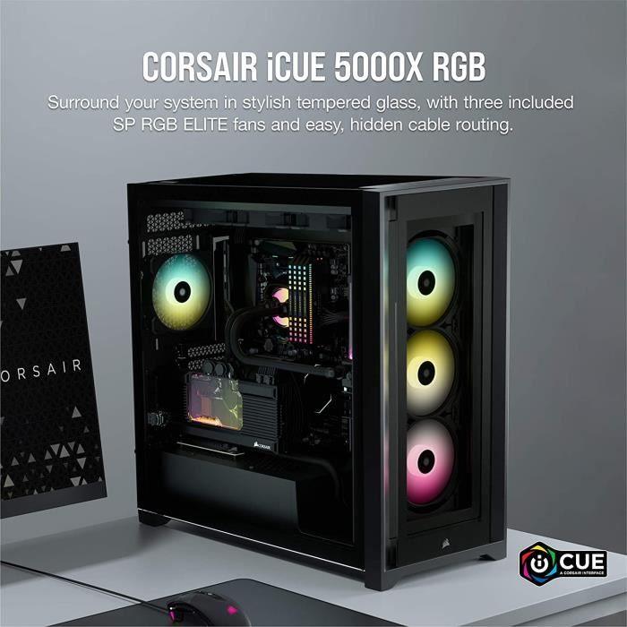 CORSAIR Boîtier PC iCUE 5000X RGB - Verre Trempé Moyen-Tour ATX - Noir (CC-9011212-WW) CORSAIR