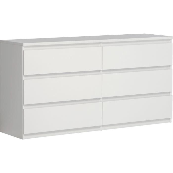 Commode CHELSEA 6 Tiroirs - Couleur blanc mat - L 154 x P 42,2 x H 79,9 cm AUCUNE