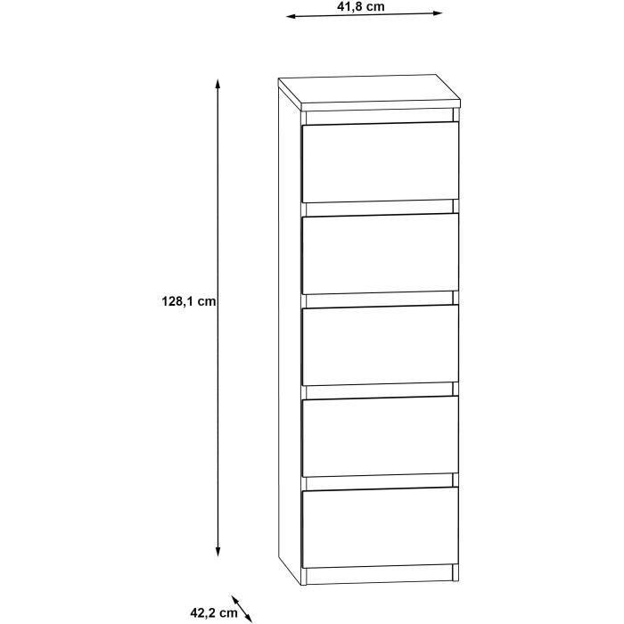 Commode CHELSEA 5 tiroirs - L 41,8 x P 42,2 x H 128,1 cm- Décor blanc mat AUCUNE