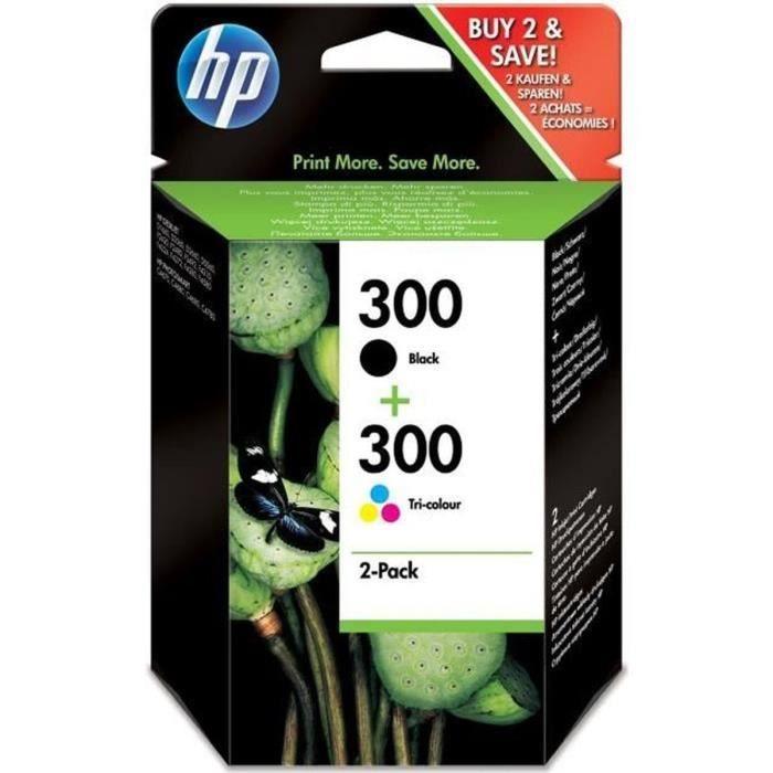 HP 300 Pack de 2 cartouches d'encre noire et trois couleurs authentiques (CN637EE) pour DeskJet F4580 et Photosmart C4680/C4795 HP