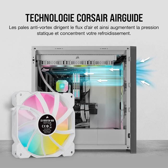 CORSAIR Ventilateur SP Series - White SP120 RGB ELITE - 120mm RGB LED Fan with AirGuide -Triple Pack Lighting Node (CO-9050137-WW) CORSAIR