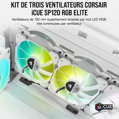 CORSAIR Ventilateur SP Series - White SP120 RGB ELITE - 120mm RGB LED Fan with AirGuide -Triple Pack Lighting Node (CO-9050137-WW) CORSAIR