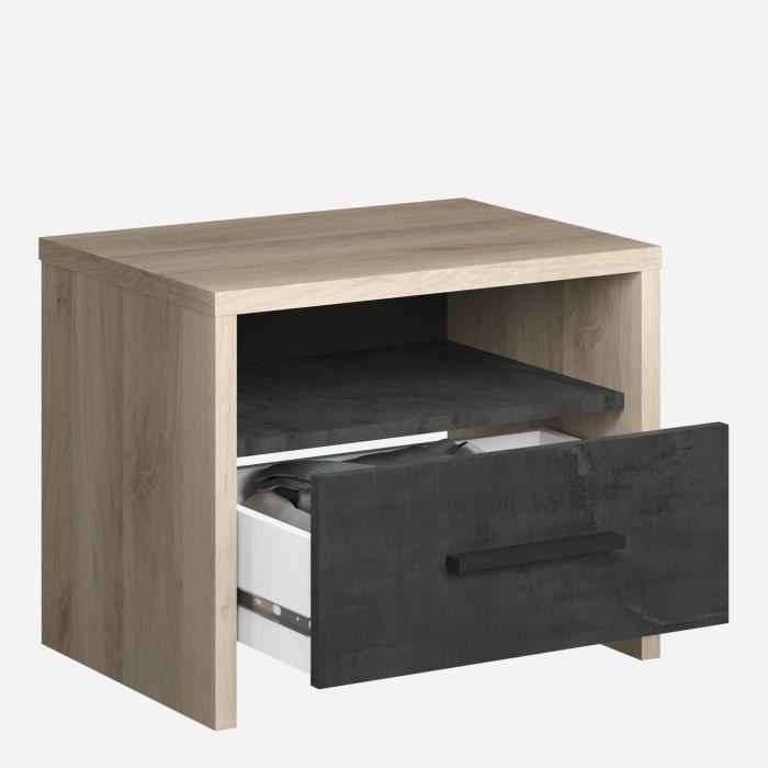 DEMEYERE Table de chevet 1 tiroir - Décor Chene Kronberg - L 49,6 x P 36,3 x H 40,1 cm - COLORADO DEMEYERE