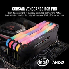 Mémoire RAM - CORSAIR - Vengeance RGB Pro DDR4 - 32GB 2x16GB DIMM - 3200 MHz  - 1.35V - Noir (CMW32GX4M2E3200C) CORSAIR