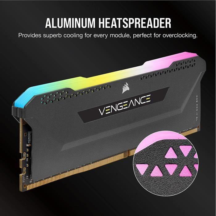 CORSAIR Mémoire PC DDR4 - VENGEANCE RGB PRO - 16Go (2x8Go) - 3600Mhz - CAS 18 - Black (CMH16GX4M2D3600C18) CORSAIR