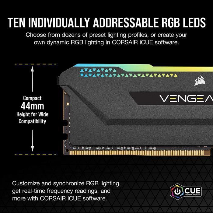 Mémoire RAM - CORSAIR - Vengeance RGB Pro SL DDR4 - 16GB 2x8GB DIMM - 3200 MHz  - 1.35V - Noir (CMH16GX4M2E3200C) CORSAIR