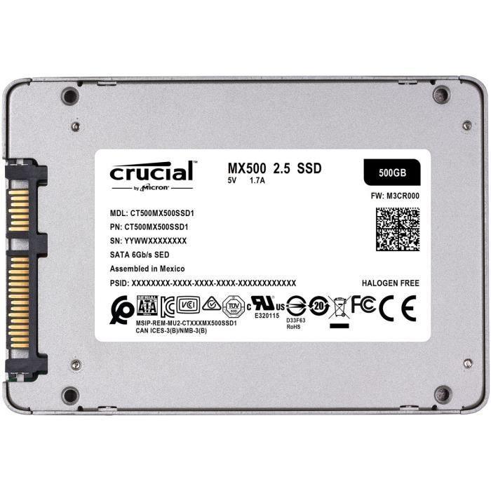 CRUCIAL - Disque SSD Interne - MX500 - 500Go - 2,5 (CT500MX500SSD1) CRUCIAL