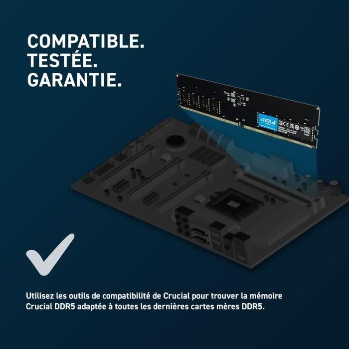 Mémoire RAM - CRUCIAL - Kit DDR5-4800 UDIMM - 16 Go : 2x8 Go (CT2K8G48C40U5) CRUCIAL