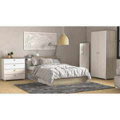 Chambre complete adulte LIFE : Lit + Commode + Armoire - Décor chene et blanc - Fabriqué en France - DEMEYERE DEMEYERE