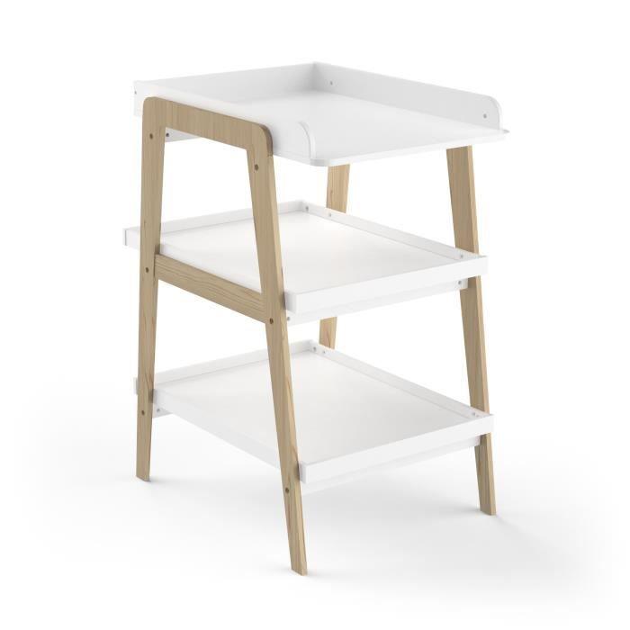 Table a langer TSUGA - Bois massif et MDF - L.58 x P.71,1 x H.101,2 cm - Pour matelas 50x70 cm - Blanc mat DEMEYERE