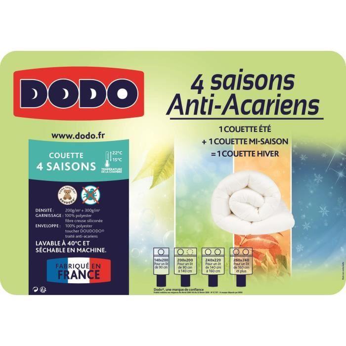 DODO Couette 4 saisons anti-acariens - 220 x 240 cm - Blanc DODO