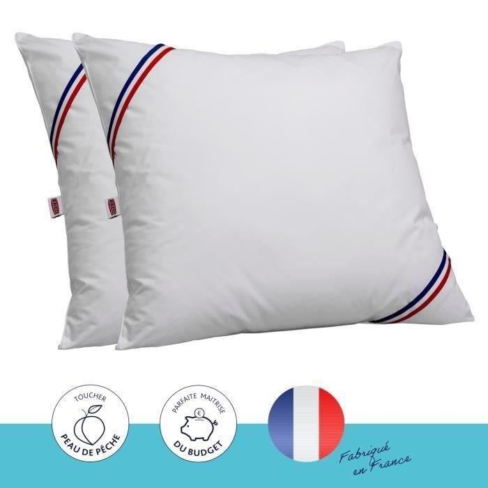 DODO Lot de 2 oreillers Tendance - 60 x 60 cm - Garnissage 100% Polyester fibre creuse siliconée - Blanc DODO