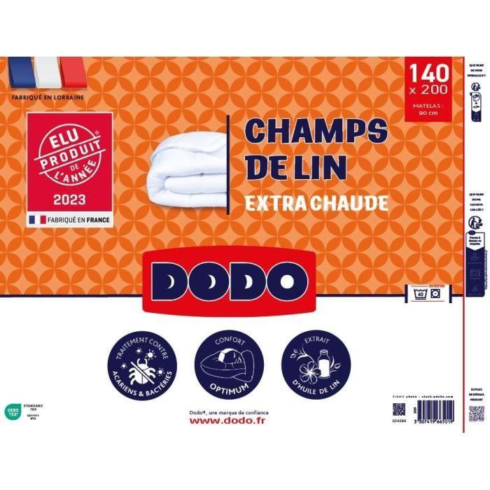 Couette 140x200 cm DODO CHAMPS DE LIN - Chaude - 450G/m² - Couette 1 personne -Douce et Chaude -Anti-acariens Antibactériens -Blanc DODO