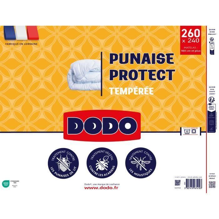 DODO Couette tempérée 300gr/m² 240x260 cm - Protection anti punaise, anti acarien - Blanc - Fabriqué en France DODO
