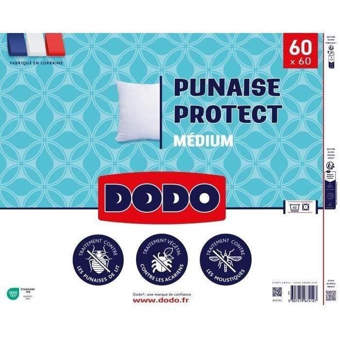 Oreiller médium DODO 60x60 cm - Protection anti punaise, anti acarien - 550 gr - Blanc - Fabriqué en France DODO