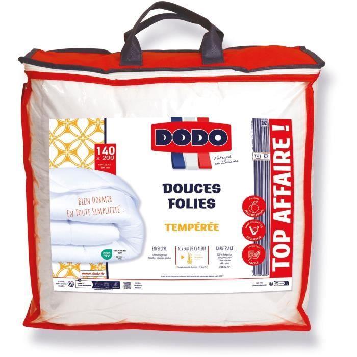 DODO Couette tempérée 300gr/m - 140x200 cm - Douces Folies - 100% polyester VOLUPT AIR fibre creuse siliconée - 1 personne - Blanc DODO