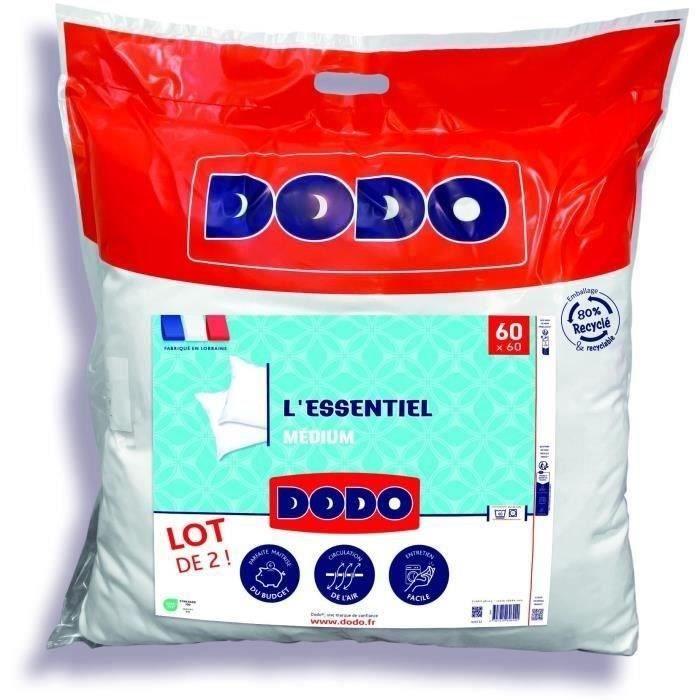 DODO Lot de 2 Oreillers Médium - L'ESSENTIEL - 60x60 cm - 100% Polyester DODO