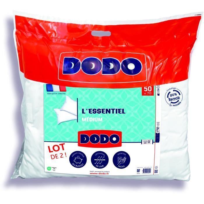 DODO Lot de 2 Oreillers Médium - L'ESSENTIEL - 50x70 cm - 100% Polyester DODO