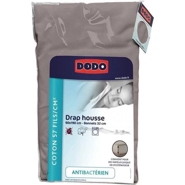 DRAP HOUSSE DODO - ANTIBACTERIENS - TAUPE - 90X190 cm - Bonnet 32 cm DODO