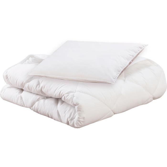 Pack bio Couette 100x140cm + oreiller 40x60cm - MON P'TIT DODO - Chaude - 100% Polyester Fibre creuse siliconée - 1 personne - P'TIT DODO