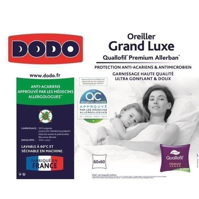 DODO Oreiller Grand luxe Quallofil Allerban - 60 x 60 cm - Blanc DODO