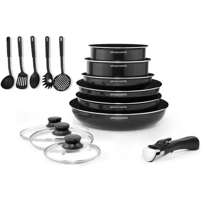 ARTHUR MARTIN Batterie de cuisine amovible 15 pieces 16-20-22-24-26 cm noir - Tous feux dont induction ARTHUR MARTIN