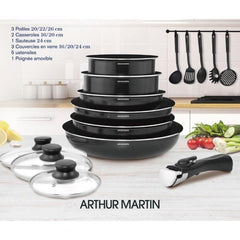 ARTHUR MARTIN Batterie de cuisine amovible 15 pieces 16-20-22-24-26 cm noir - Tous feux dont induction ARTHUR MARTIN