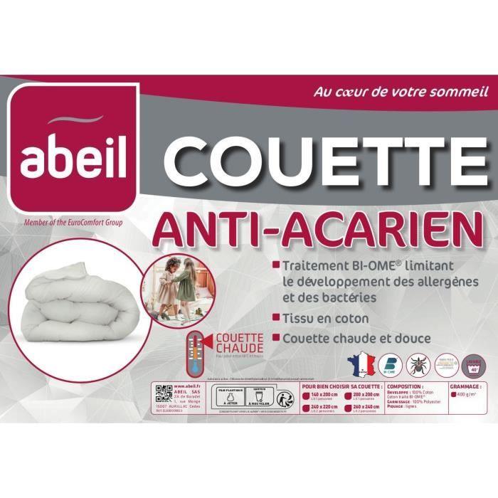 Couette anti-acariens - 220 x 240 cm - Chaude - 400 g/m² 2 personnes - Blanc - ABEIL ABEIL