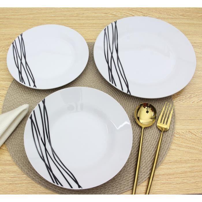 ETHNIQUE Service en porcelaine de 18 pieces -Blanc AUCUNE