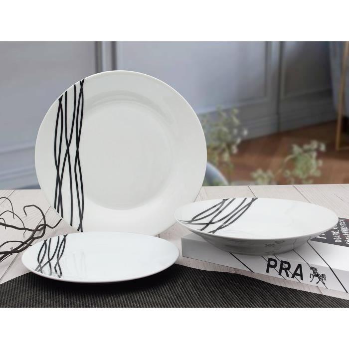 ETHNIQUE Service en porcelaine de 18 pieces -Blanc AUCUNE