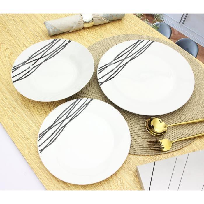 ETHNIQUE Service en porcelaine de 18 pieces -Blanc AUCUNE